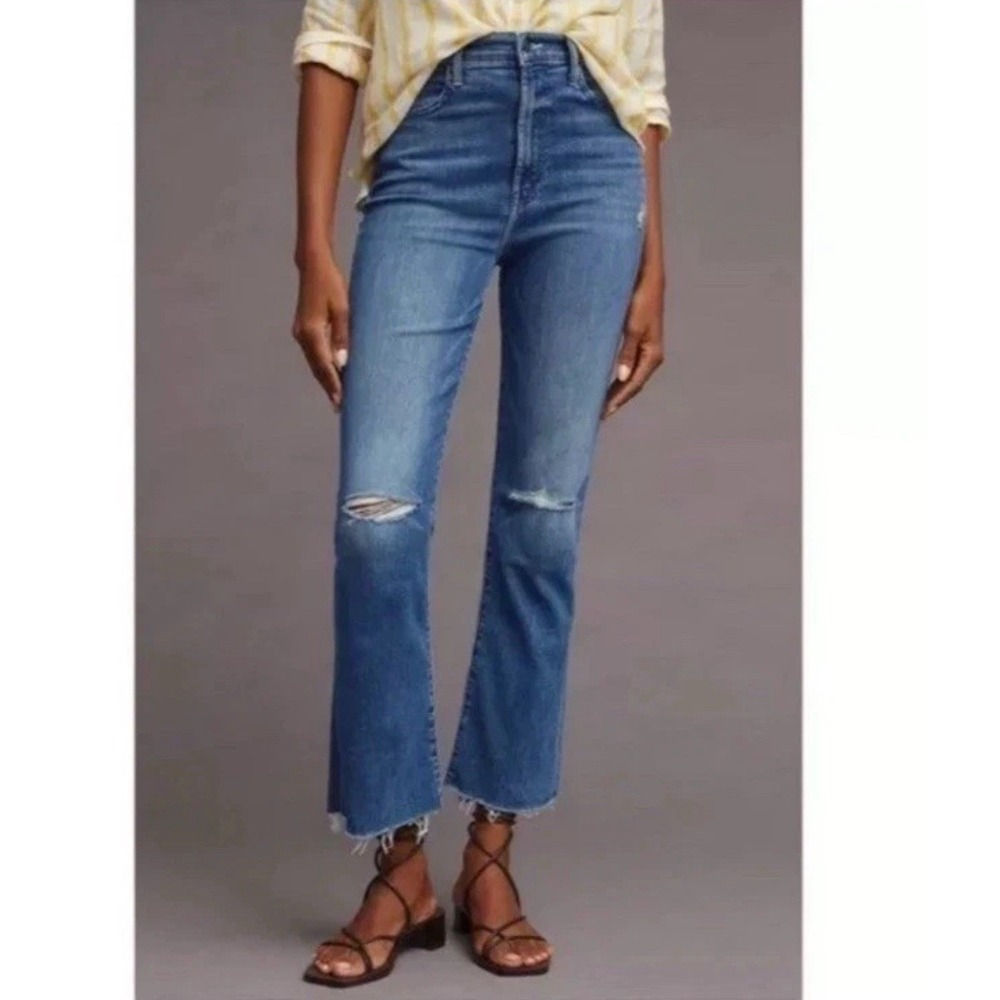 MOTHER Jeans Women's 25 The Hustler Ankle Fray Understudy Distressed Flare Light